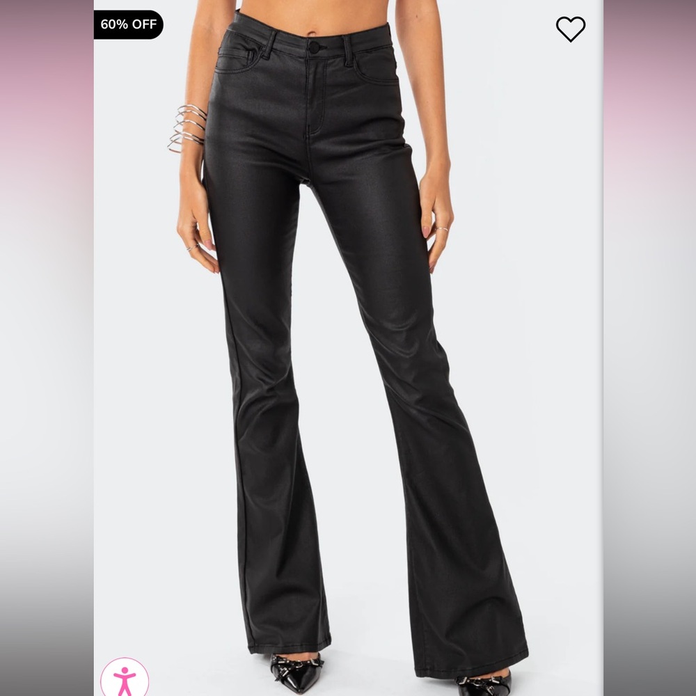Edikted Black Luna Faux Leather Flare Jeans